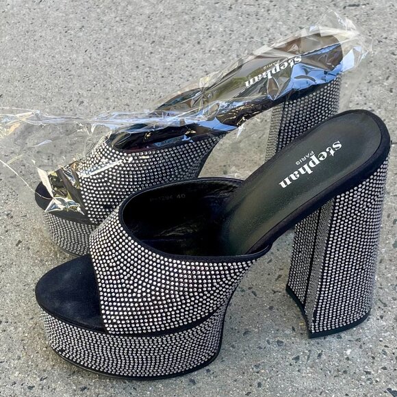 Stephan Paris heels Rhinestone Platform Block Heels Mules - Size 40 - Picture 1 of 16